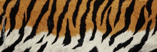 Tiger skin texture with copy space. Close-up tiger pattern. Big Cat fur. Tiger stripes. Realistic tiger skin. Tiger design texture. Detailed tiger skin close-up. Wild Animal texture.