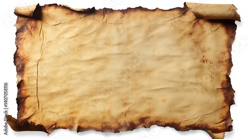 Antique Parchment Scroll Paper With Burnt Edges Isolated On White Background Detailed Texture For Vintage Design Invitations Or Historical Documents