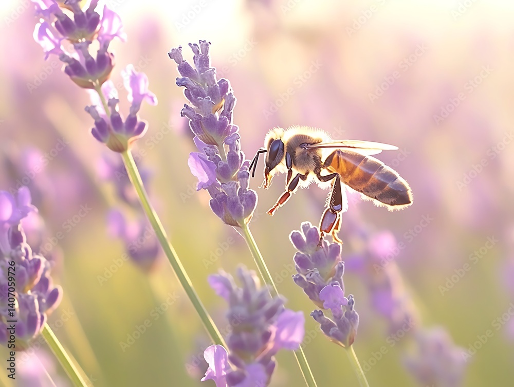 Honeybee on Lavender Field