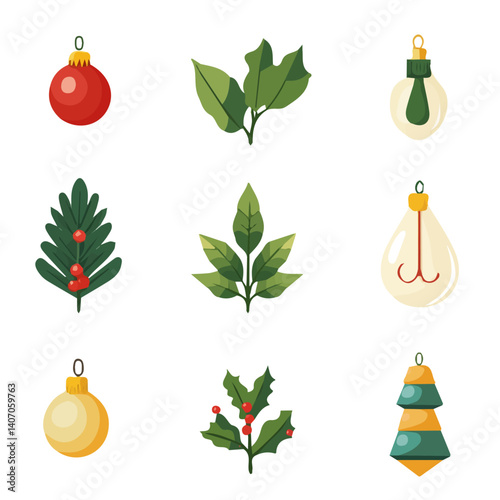 set of Christmas icons, A Simple flat 2D icon Christmas set decor isolated on transparent background, vector, flat design, animation design, simple flat 2D icon, minimalist design, clipart