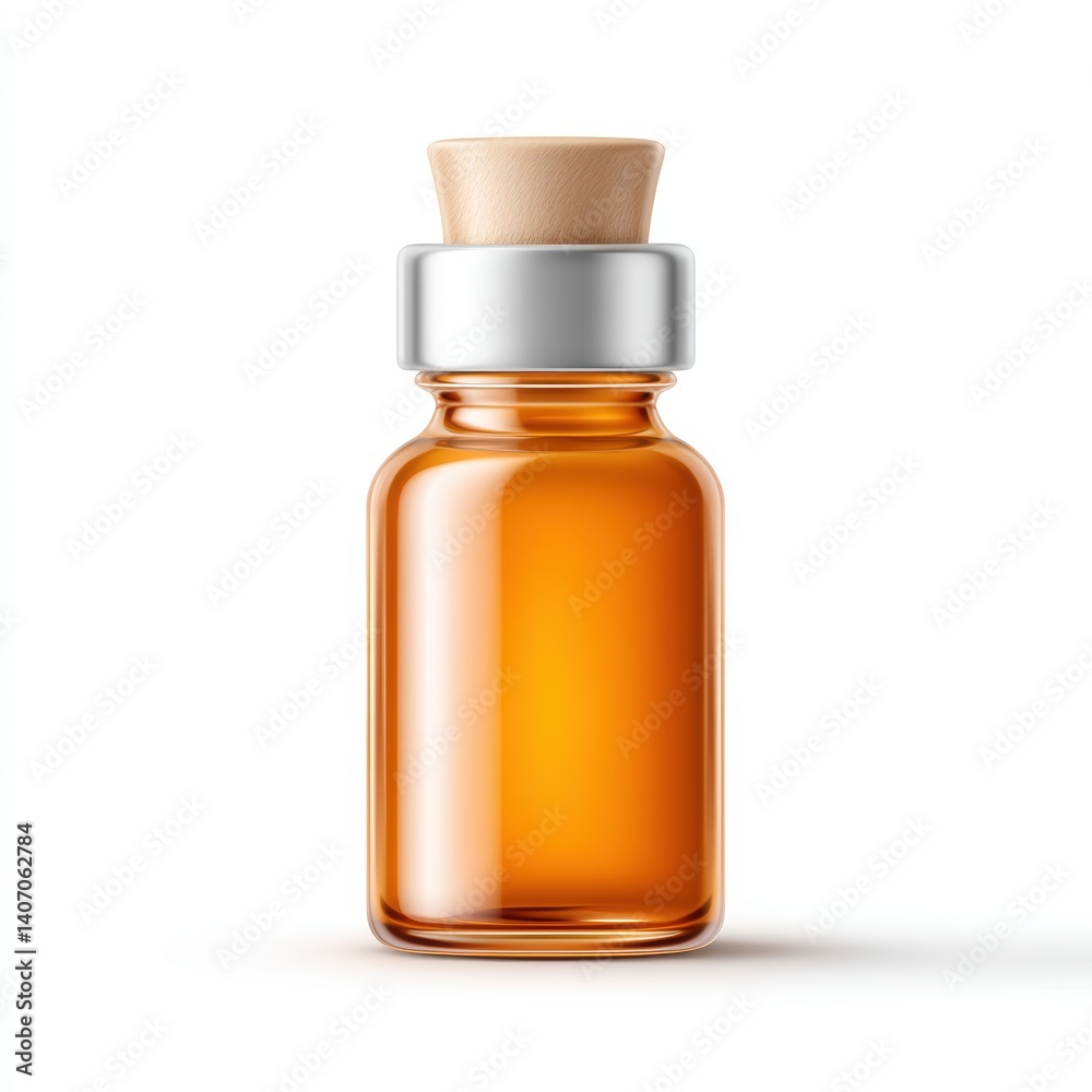 A sleek amber glass bottle with a wooden cap, designed for holding essential oils or fragrances, showcasing a minimalist aesthetic. A sleek amber glass bottle with a wooden cap, designed for holding essential oils or fragrances, showcasing a minimalist aesthetic.