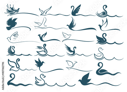 The set of stylized birds symbols.