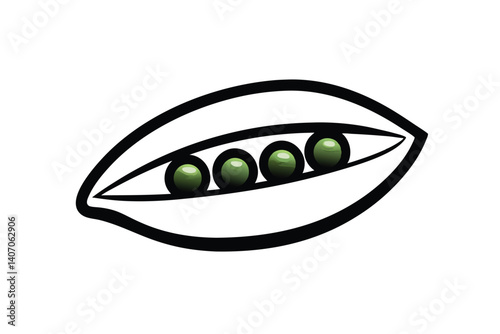 Illustration Of A Pea Pod With Four Peas On A White Background