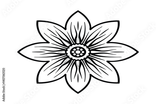 Simple Black And White Flower Design With Eight Petals Illustration