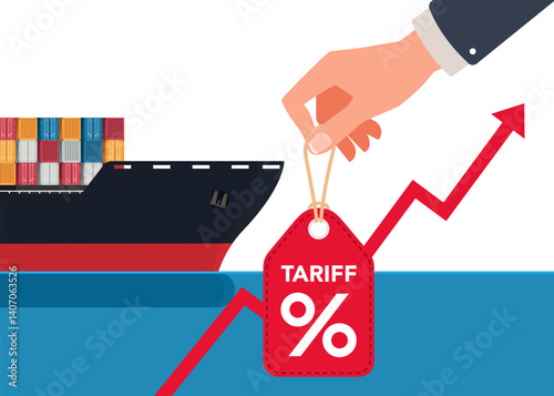 Tariff trade war concept with container ship stock illustration