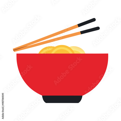 flat design of a bowl of ramen with chopsticks