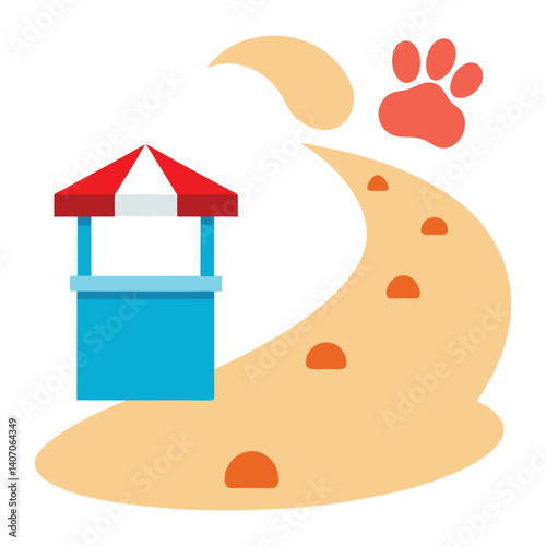 footprints in the sand leading to a beachside ice cream shop