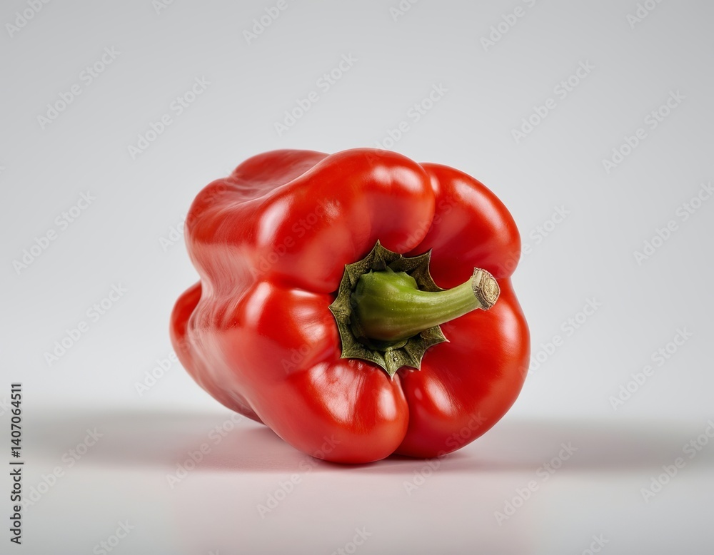 Vibrant red bell pepper, close-up view, showcasing its shiny surface and fresh appearance. Vibrant red bell pepper, close-up view, showcasing its shiny surface and fresh appearance.