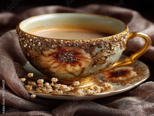 An elegant gold coffee cup ...