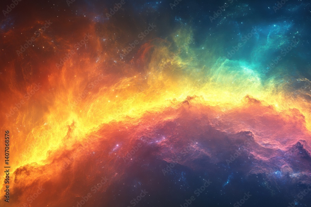 Fototapeta premium Enchanting beauty of a vivid rainbow flowing over the sky, representing the ethereal spirit of hope and amazement. Generative Ai