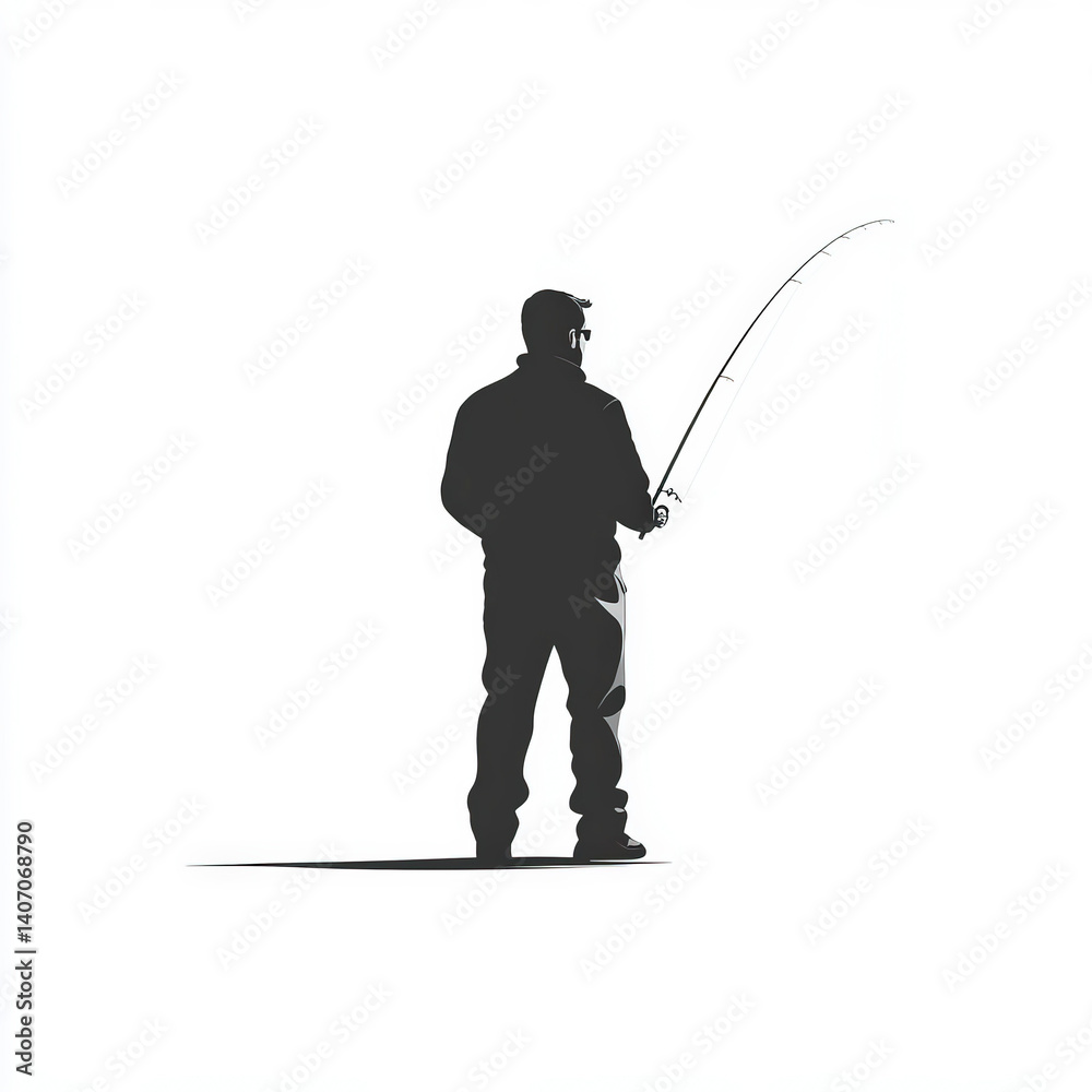 silhouette of man fishing , black and white illustration isolated on white background silhouette of man fishing , black and white illustration isolated on white background