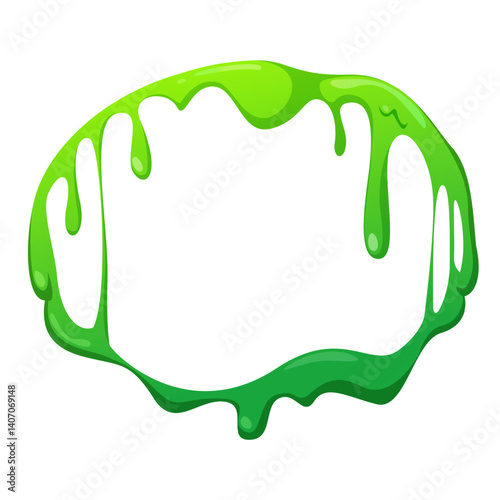 Oval frame made of green slime vector isolated. Frame, with toxic and poisonous border. Green drops and splatters.