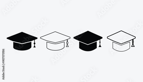 Graduation hat cap icons set on white background