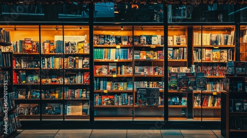 Obraz na płótnie Glass wall of bookstore with shelves full of books w salonie
