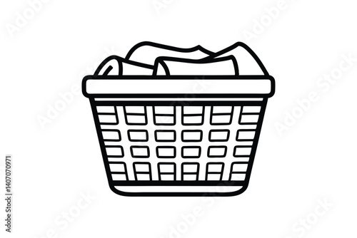 Black And White Laundry Basket Outline With Clothing Illustration Clean Graphic