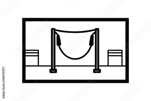 Black And White Illustration Of Cable Crossover Gym Equipment Minimalist Design