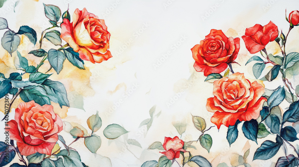 Fototapeta premium Elegant wedding invitation card background . Minimal hand painted watercolor botanical flowers texture template background. Design for wedding, vip cover, poster, rsvp moderncard.Valentine's Day