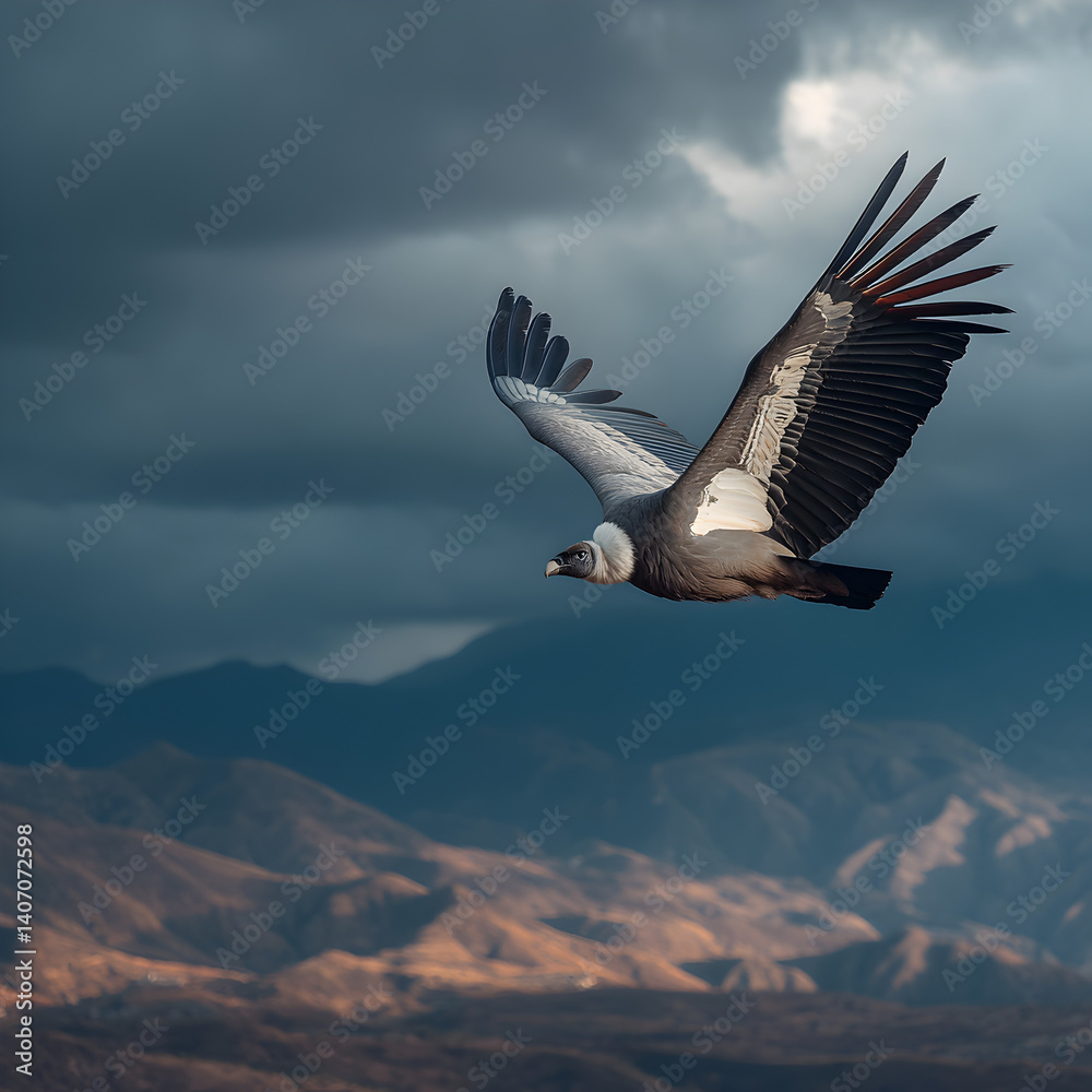 Fototapeta premium Andean Condor Soaring Majestically Over Mountains