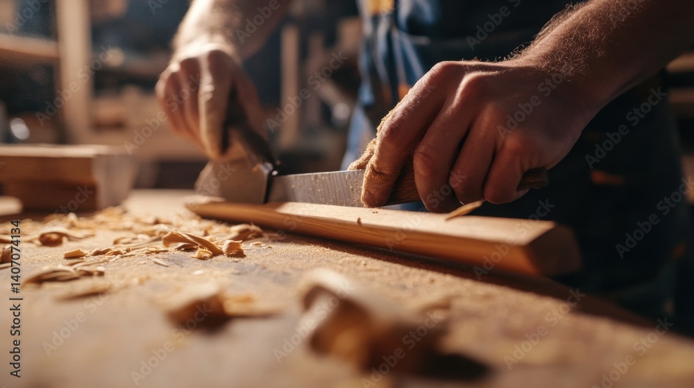 Carpenter shaping a wooden leg for a table. Featuring wood shaping and carpentry work Carpenter shaping a wooden leg for a table. Featuring wood shaping and carpentry work
