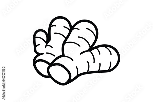 Black And White Ginger Root Vegetable Minimalist Line Art Illustration
