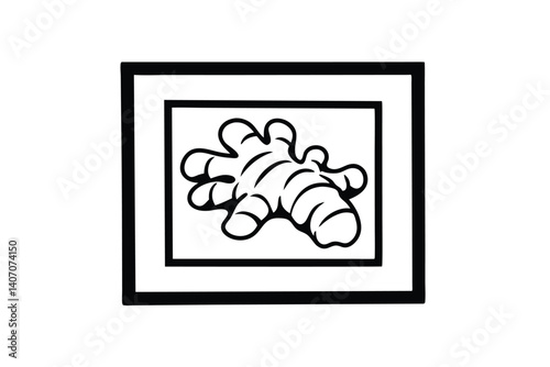 Ginger Root In A Framed Minimalist Line Art Style Graphic Design