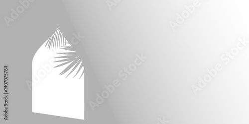 Realistic shadow from arc window with coconut leafs on transparent background. Blurred shadow effect overlay. Shadow light effects. Isolated shadow for advertisements  cards  product presentation  bac