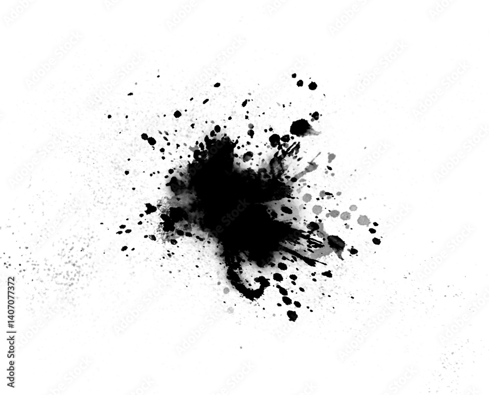 Dispersed ink explosion with splattered center and soft fade Dispersed ink explosion with splattered center and soft fade