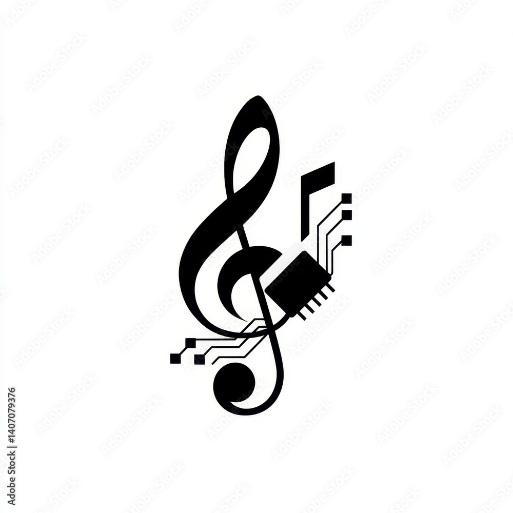 Digital Treble Clef: Abstract Illustration Merging Music, Technology & Innovation Digital Treble Clef: Abstract Illustration Merging Music, Technology & Innovation