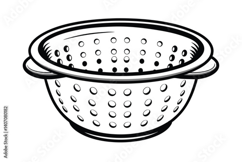 Black And White Colander Illustration Isolated On White For Culinary Design