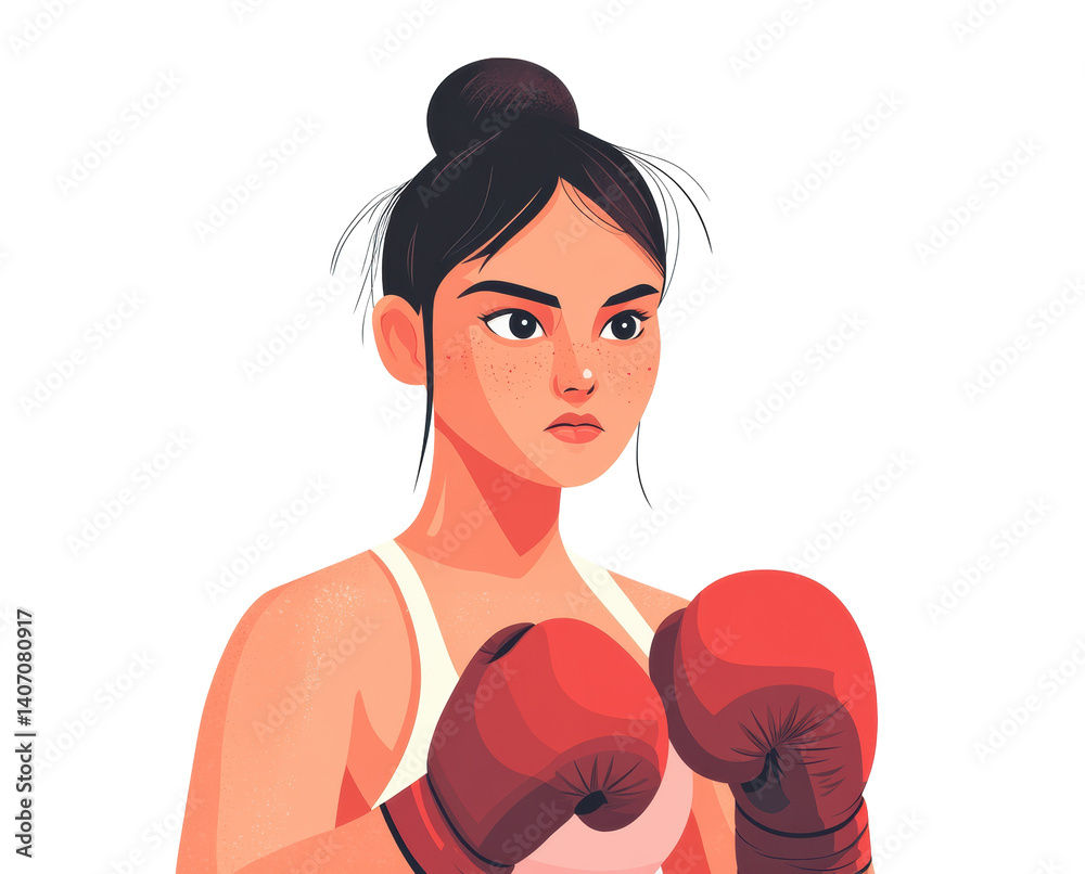 Confident female boxer ready for competition in the ring, cut out