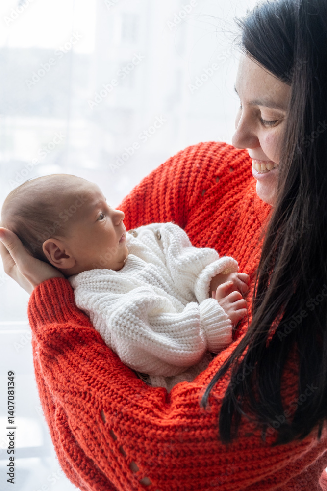 Tender Moment Between Mother and Baby by the Window