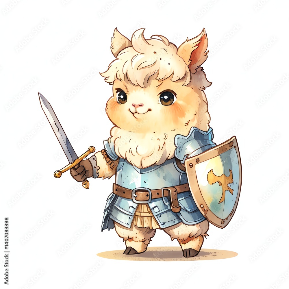 Naklejka premium Brave Alpaca Knight: A Cute Digital Painting