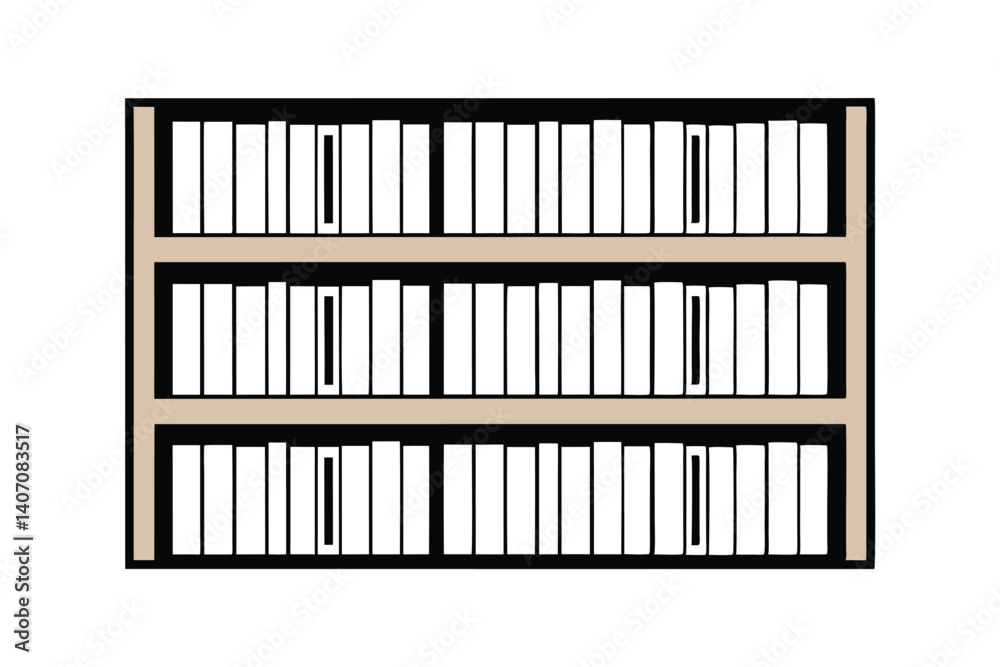Stylized Bookshelf Vector Illustration Full Of White Books For Interior Design Stylized Bookshelf Vector Illustration Full Of White Books For Interior Design