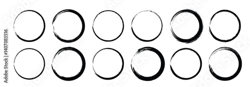 Black grunge circle brush. Ink frame set vector illustration