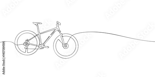 Simple black line drawing of a mountain bicycle in minimalist style, perfect for cycling, outdoor, sport, and adventure themes.