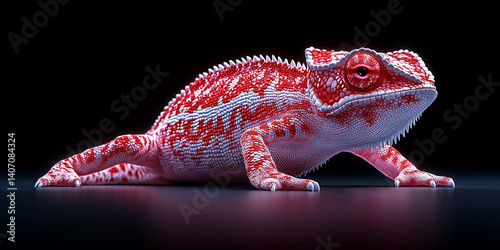 Red Crested Lizard – Exotic Reptile with Vibrant Colors on Solid Background