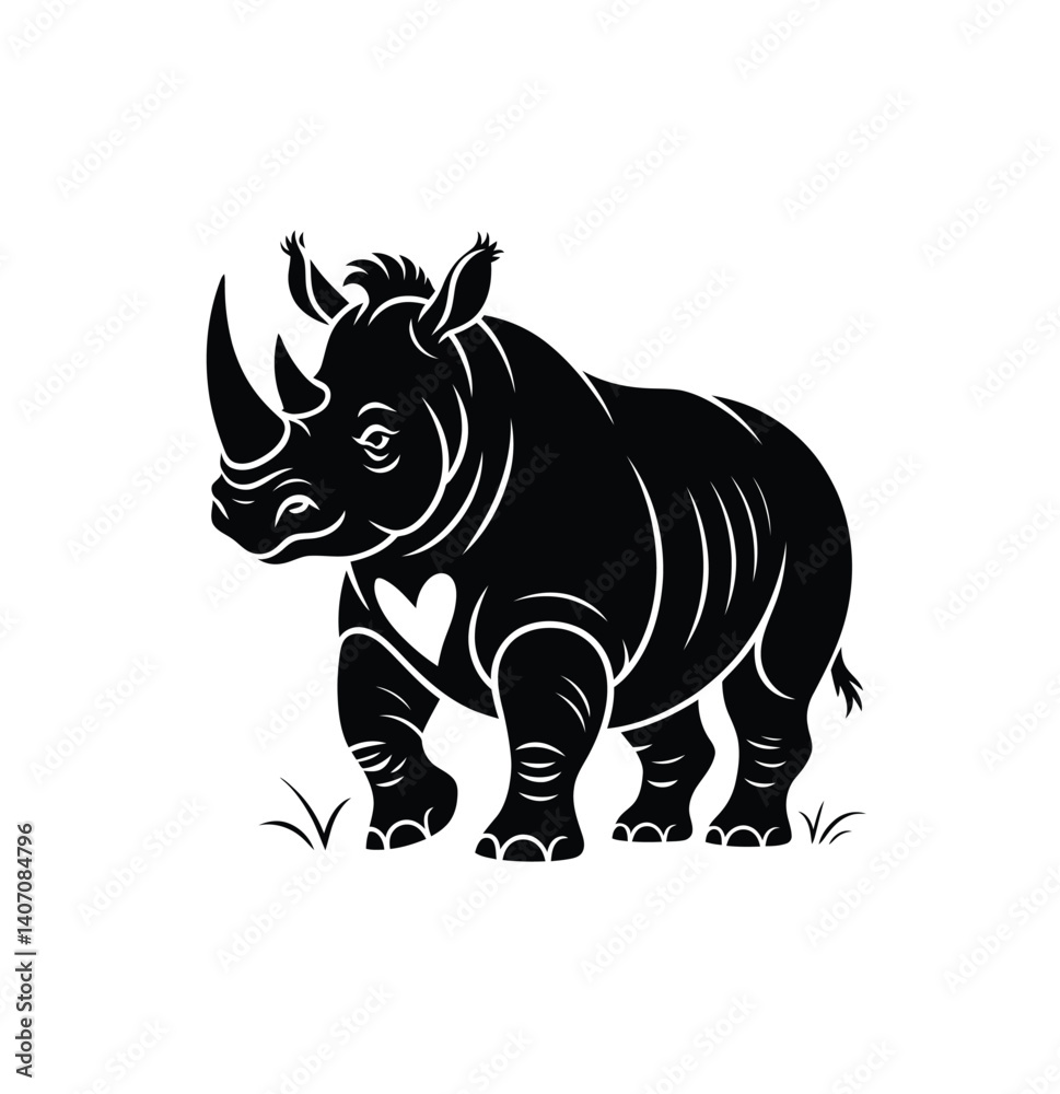 Fototapeta premium Black and White Rhino Silhouette Illustration