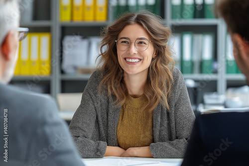 Italian Tax Consultant Talking to Clients in Modern Office – Smiling and Providing Information photo