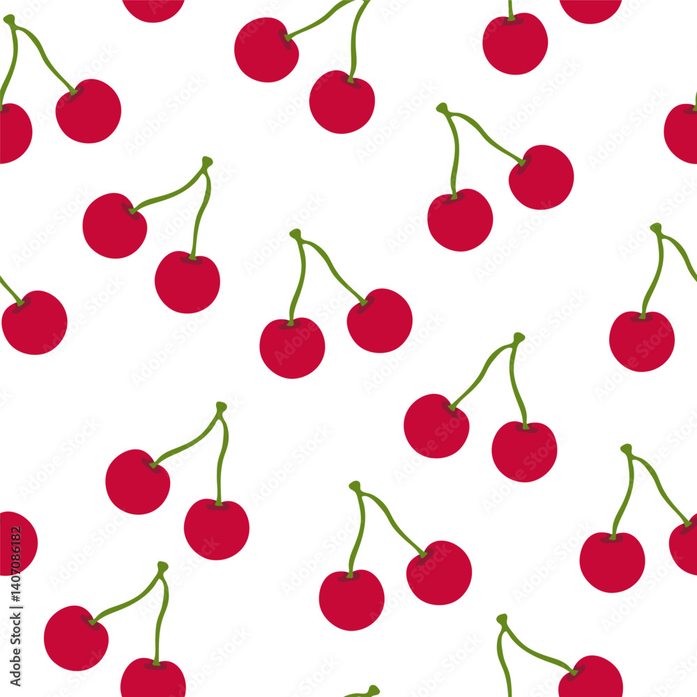 Seamless pattern with cherries Vector illustration of background with cherries on a branch for textile, wallpaper, packaging, banner Seamless pattern with cherries Vector illustration of background with cherries on a branch for textile, wallpaper, packaging, banner