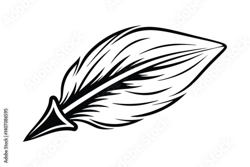 Vintage Quill Pen Isolated On White Background Creative Black And White Illustration