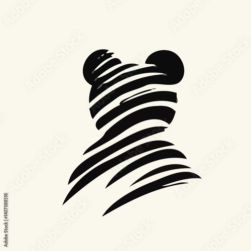 Abstract Teddy Bear Icon with Black Stripes on a Light Background  