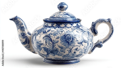Blue and white floral teapot.