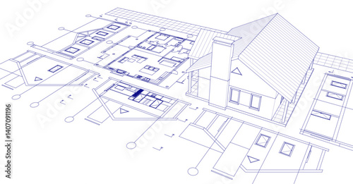 sketch project of a traditional house 3d illustration