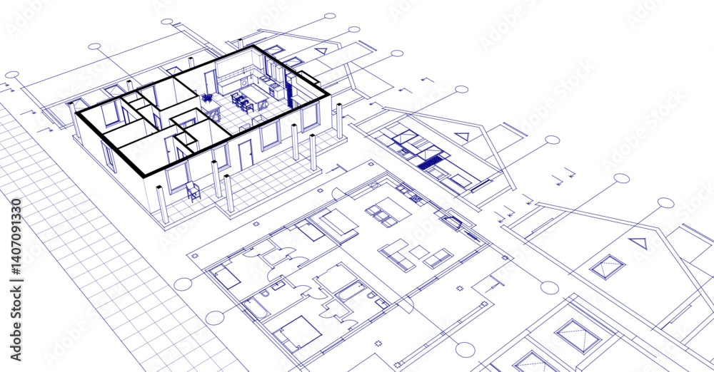 sketch project of a traditional house 3d illustration sketch project of a traditional house 3d illustration