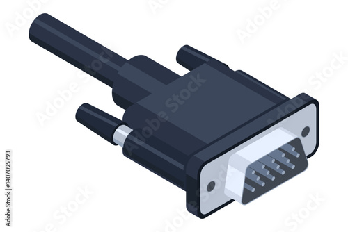 Isometric VGA port. Video graphics array. VGA connector. Connector and port. Computer hardware component. Vector illustration