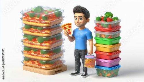 Wallpaper Mural Pizza party preparation with colorful containers kitchen digital illustration cheerful vibe Torontodigital.ca