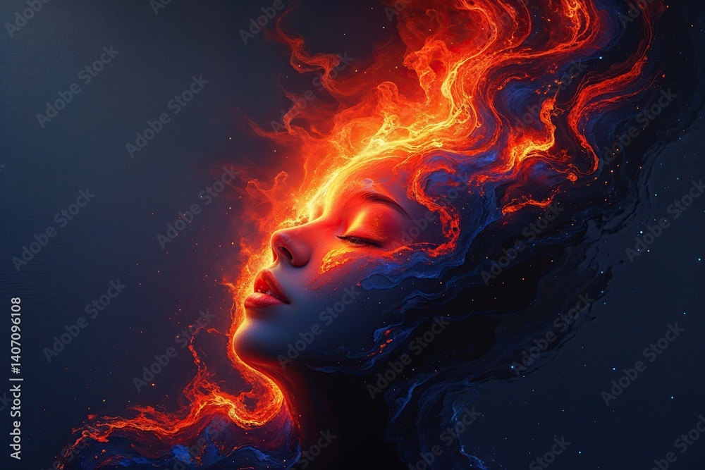Passionate Embers and Midnight Glow in a Vibrant Abstract Art Design