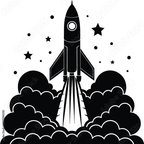 Rocket Launch Silhouette Vector | Space Exploration Design for Sci-Fi and Adventure Art