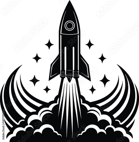 Rocket Launch Silhouette Vector | Space Exploration Design for Sci-Fi and Adventure Art