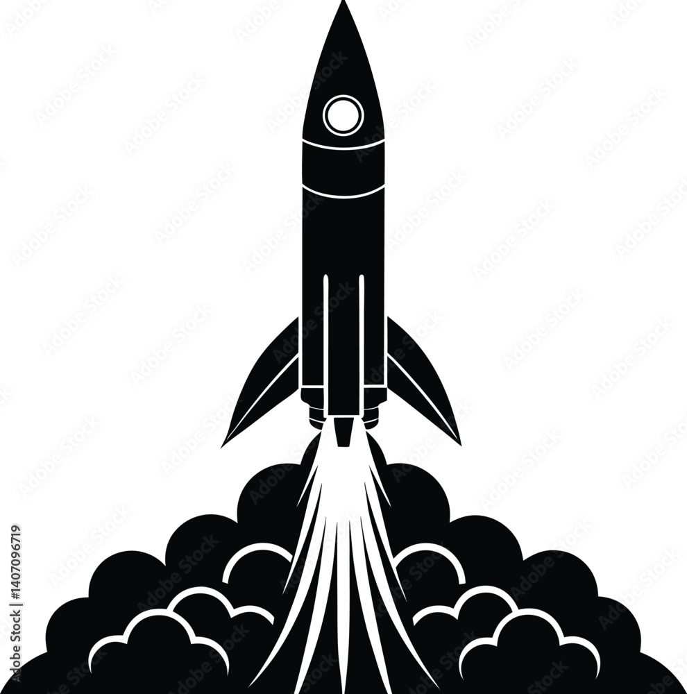 Rocket Launch Silhouette Vector | Space Exploration Design for Sci-Fi and Adventure Art Rocket Launch Silhouette Vector | Space Exploration Design for Sci-Fi and Adventure Art